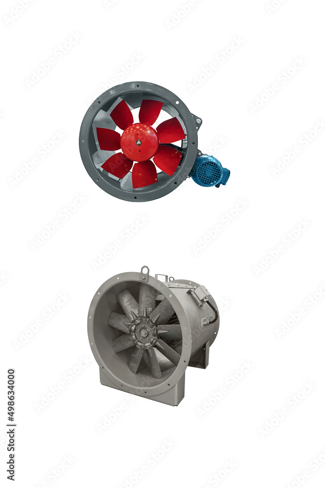 Fototapeta premium Few modern industrial fans closeup isolated on white background