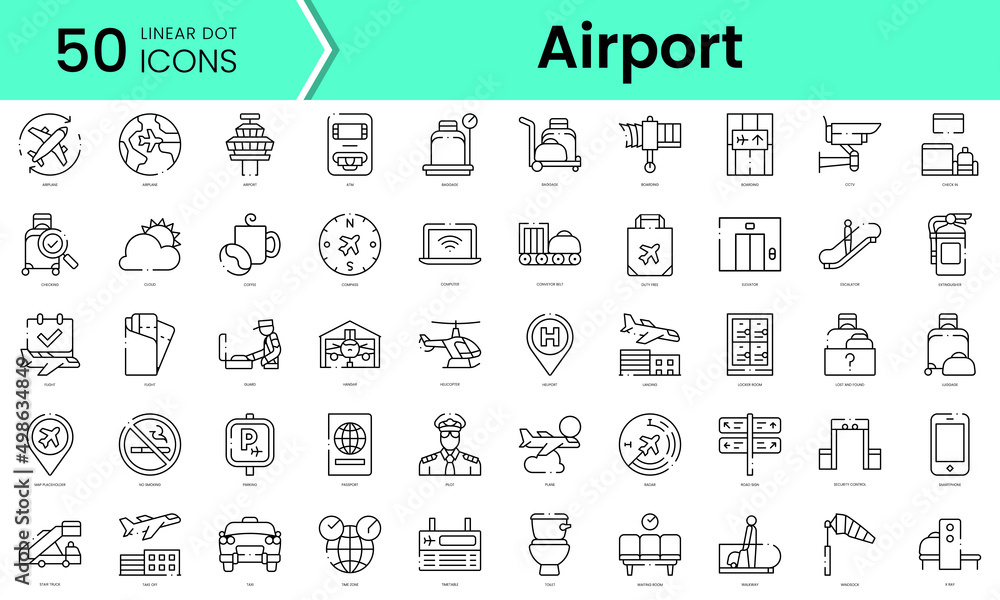 Set of airport icons. Line art style icons bundle. vector illustration ...