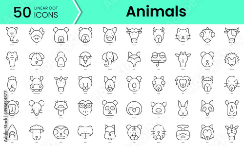 Set of animals icons. Line art style icons bundle. vector illustration