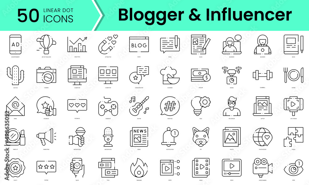Set of blogger and influencer icons. Line art style icons bundle. vector illustration