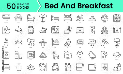 Set of bed and breakfast icons. Line art style icons bundle. vector illustration