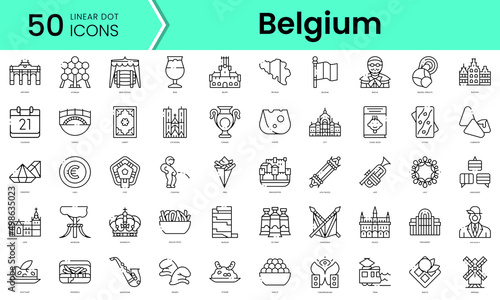 Set of belgium icons. Line art style icons bundle. vector illustration