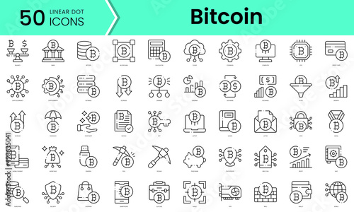 Set of bitcoin icons. Line art style icons bundle. vector illustration