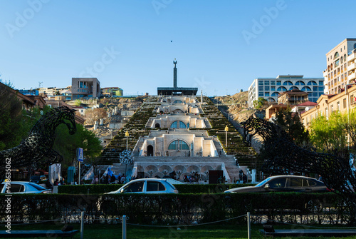 YEREVAN, ARMENIA - J12 April 2022: A view of Cascade and giant stairway and sculptures in the park photo