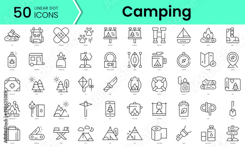 Set of camping icons. Line art style icons bundle. vector illustration