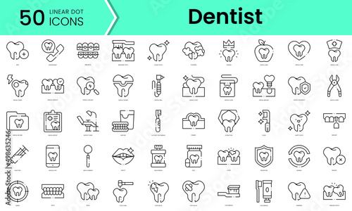 Set of dentist icons. Line art style icons bundle. vector illustration