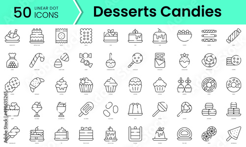 Set of desserts candies icons. Line art style icons bundle. vector illustration