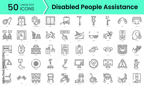 Set of disabled people assistance icons. Line art style icons bundle. vector illustration