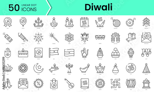 Set of diwali icons. Line art style icons bundle. vector illustration