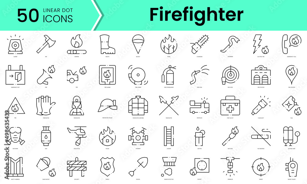 Set of firefighter icons. Line art style icons bundle. vector illustration
