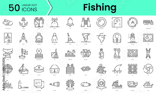 Set of fishing icons. Line art style icons bundle. vector illustration