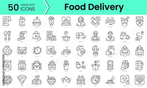 Set of food delivery icons. Line art style icons bundle. vector illustration