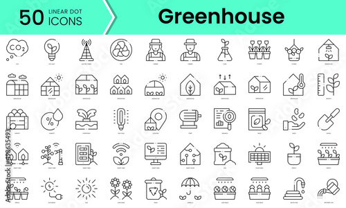 Set of greenhouse icons. Line art style icons bundle. vector illustration