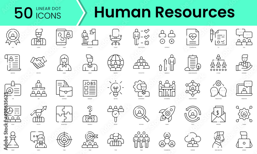 Set of human resources icons. Line art style icons bundle. vector ...