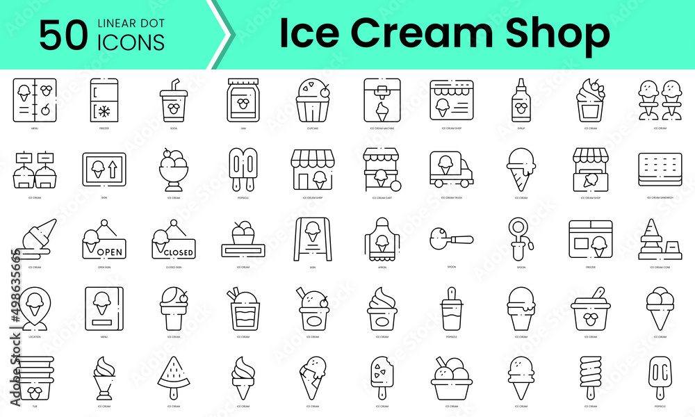Set of ice cream shop icons. Line art style icons bundle. vector illustration