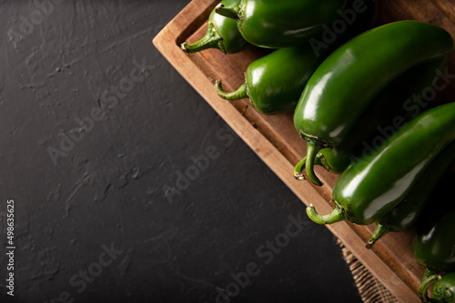 Serrano Chile or Green Chile. (Capsicum annum). Very popular variety of hot chili in Mexican cuisine, it is commonly consumed fresh in a wide variety of sauces and dishes.