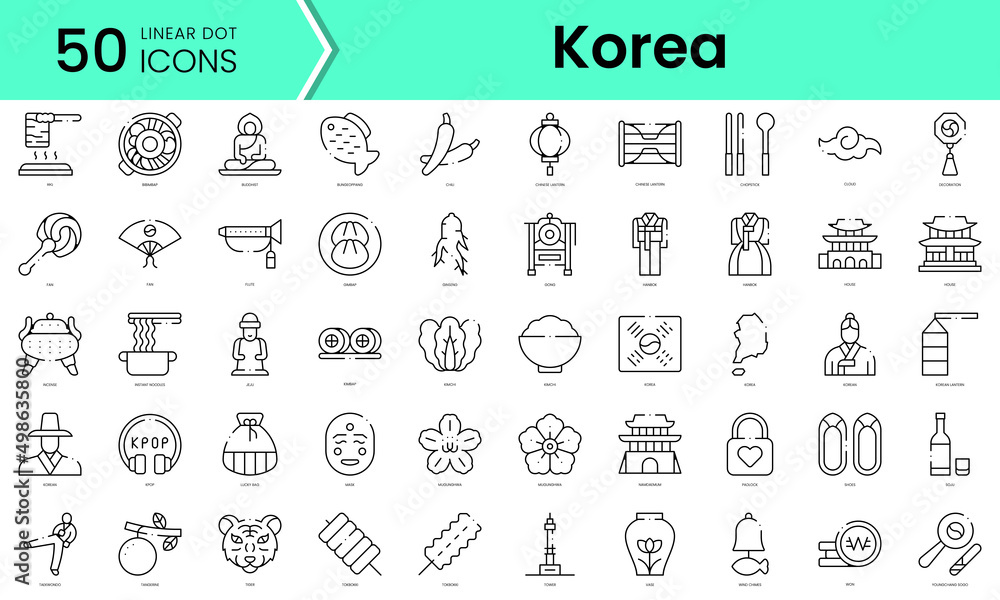 Set of korea icons. Line art style icons bundle. vector illustration - obrazy, fototapety, plakaty 