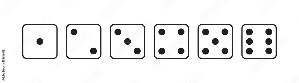 Dice vector icon. Game casino cube, black six dots set isolated on white background. Poker simple illustration Dice vector icon. Game casino cube, black six dots set isolated on white background. Poker simple illustration
