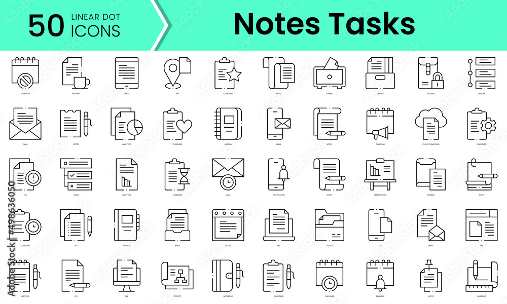 Set of notes tasks icons. Line art style icons bundle. vector illustration