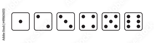 Dice vector icon. Game casino cube, black six dots set isolated on white background. Poker simple illustration