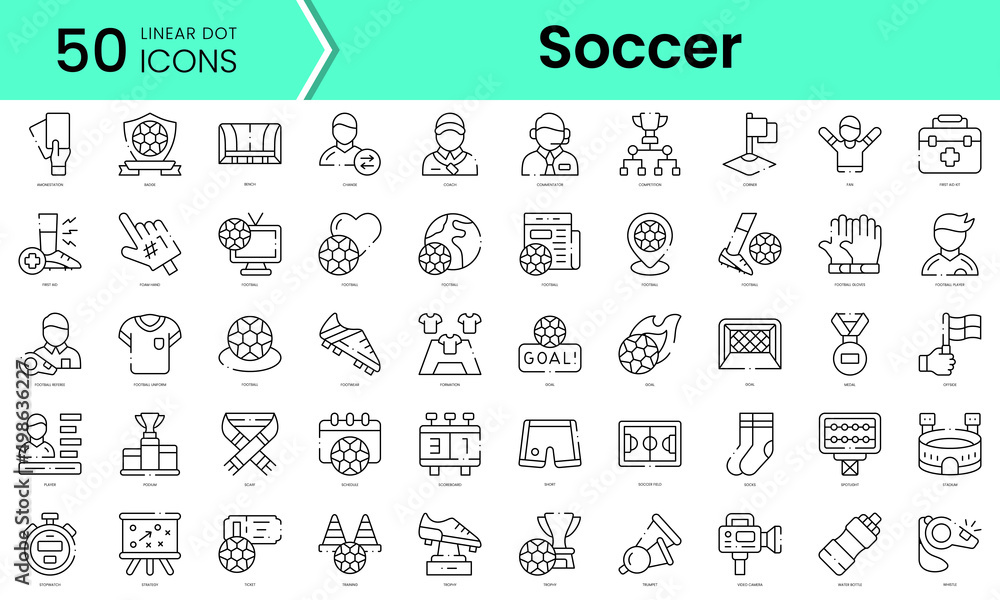 Set of soccer icons. Line art style icons bundle. vector illustration