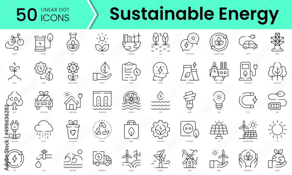 Set of sustainable energy icons. Line art style icons bundle. vector illustration - obrazy, fototapety, plakaty 