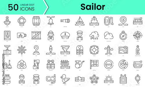Set of sailor icons. Line art style icons bundle. vector illustration