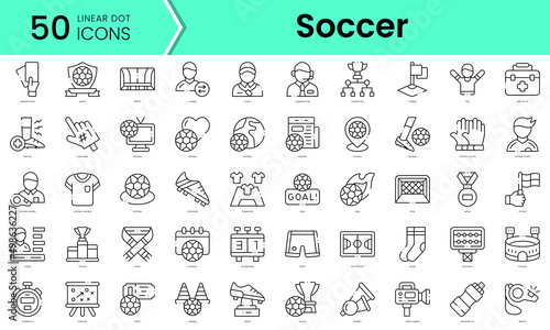 Set of soccer icons. Line art style icons bundle. vector illustration