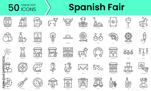 Set of spanish fair icons. Line art style icons bundle. vector illustration