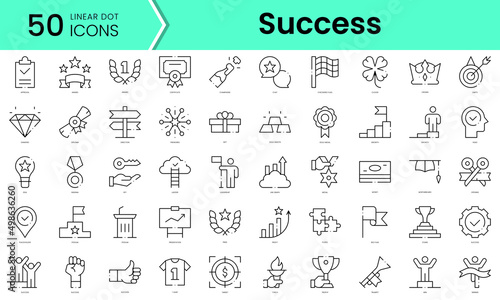 Set of success icons. Line art style icons bundle. vector illustration