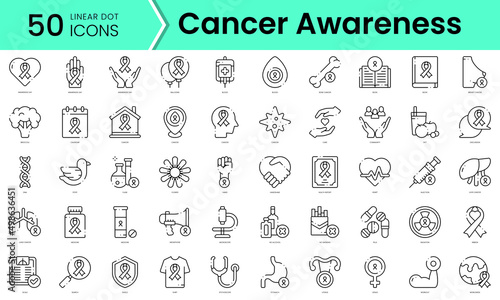 Set of world cancer awareness day icons. Line art style icons bundle. vector illustration