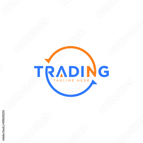 trading lettering logo design circle and arrow concept word mark logo