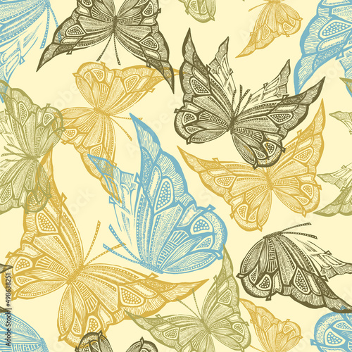 Seamless pattern with many flying butterflies © LP Design