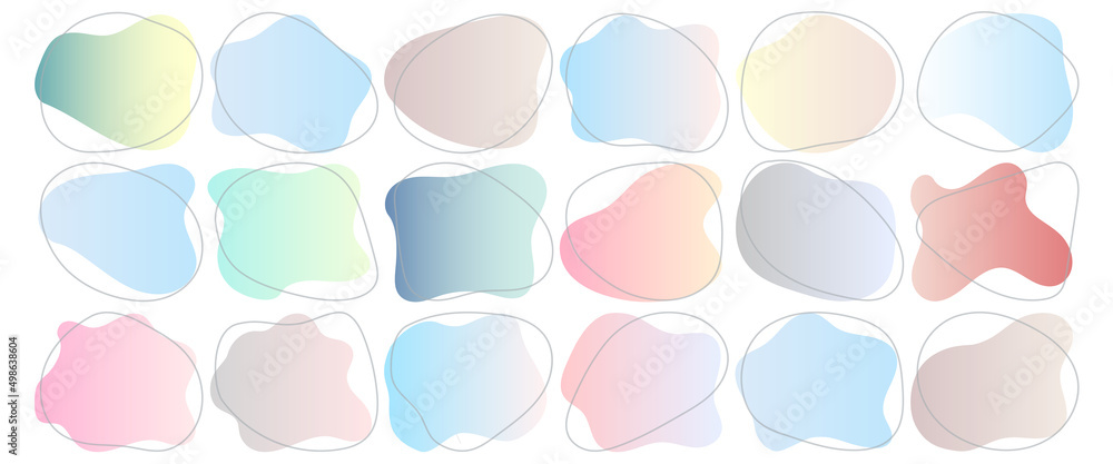 Organic blob shape with irregular form abstract gradient color vector illustration. Random oval figure with line, asymmetric spot, round amoeba blot. Set of contemporary bubble blotch background Organic blob shape with irregular form abstract gradient color vector illustration. Random oval figure with line, asymmetric spot, round amoeba blot. Set of contemporary bubble blotch background