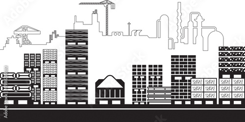 Construction warehouse with industrial background – vector illustration