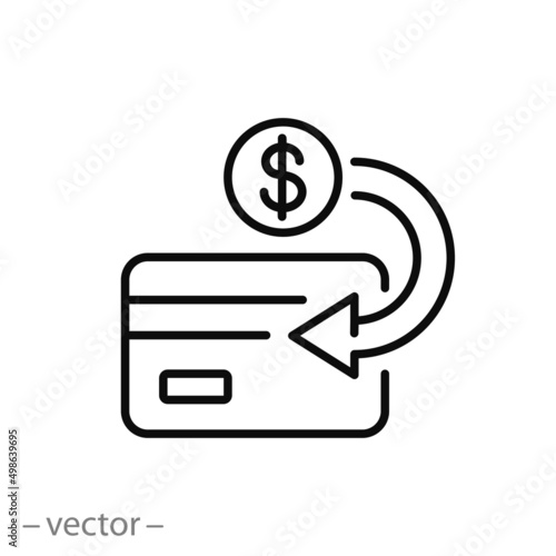 cash back on the card bank icon, gift bonus or rebate money, financial refund, thin line symbol on white background - editable stroke vector illustration