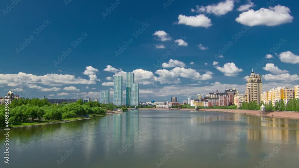 Yesil river timelapse hyperlapse with modern towers of residential complex in Astana Yesil river timelapse hyperlapse with modern towers of residential complex in Astana