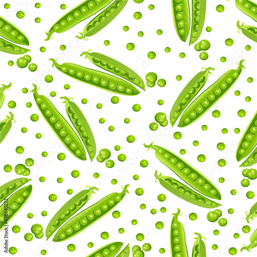 Seamless vector vegetables pattern green pea pods, isolated on white background