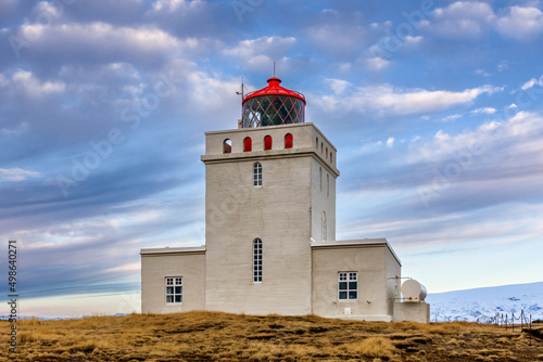 The old lighthouse building at Dyrh  laey on the south coast of Iceland
