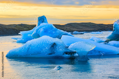 Icebergs in a spectacular glacial lagoon at sunset (Jokusarlon, Iceland)