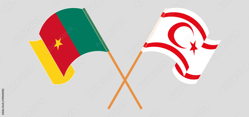 Crossed and waving flags of Cameroon and Northern Cyprus Crossed and waving flags of Cameroon and Northern Cyprus