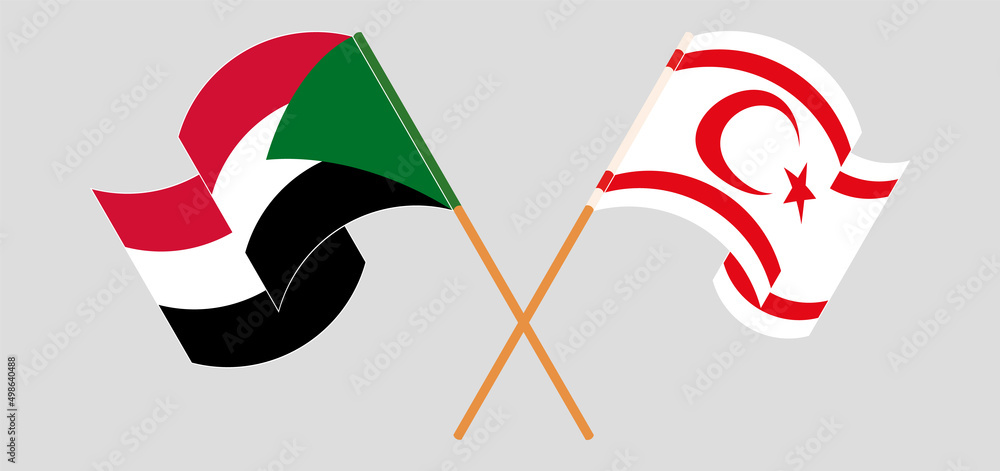 Obraz premium Crossed and waving flags of the Sudan and Northern Cyprus