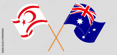 Crossed and waving flags of Northern Cyprus and Australia