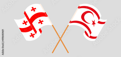 Crossed and waving flags of Georgia and Northern Cyprus