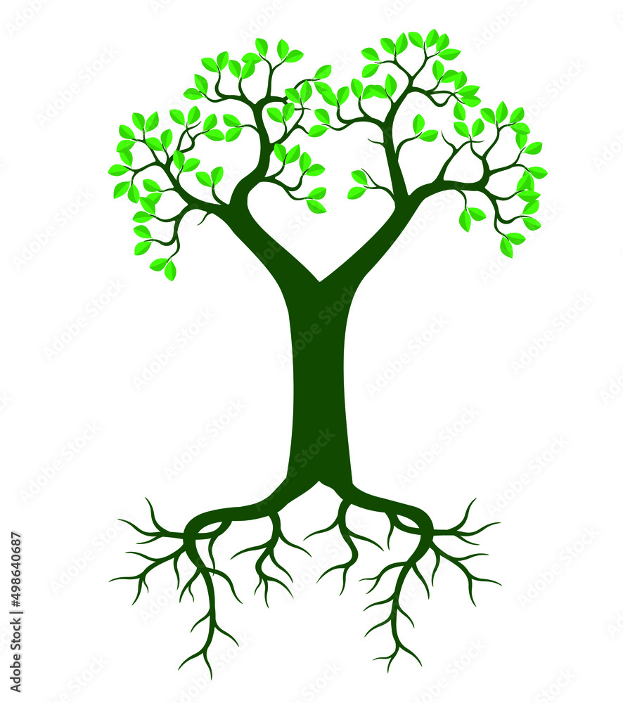 Green Tree with Roots. Vector Illustration.