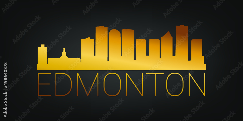Edmonton, AB, Canada Gold Skyline City Silhouette Vector. Golden Design Luxury Style Icon Symbols. Travel and Tourism Famous Buildings.