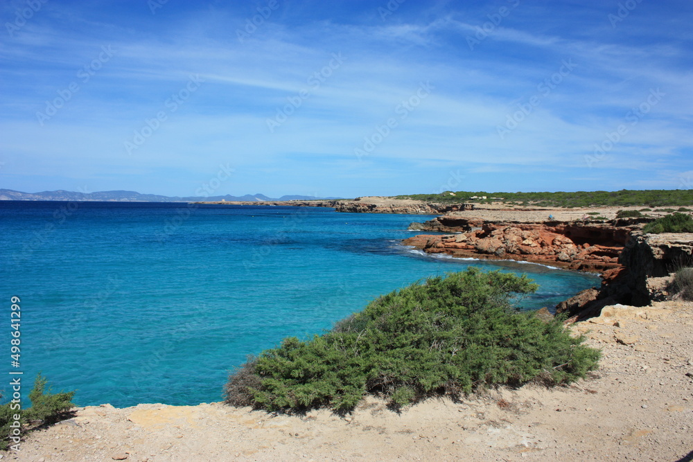 beautiful blue sea of ​​formentera in tourist summer
