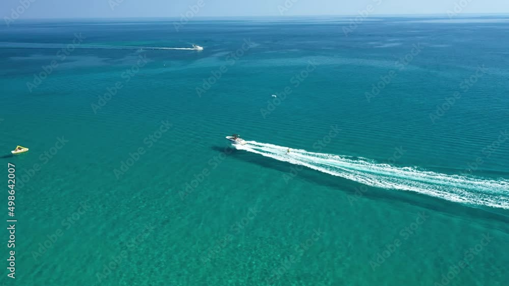 Water skiing on the Mediterranean sea, aerial video Water skiing on the Mediterranean sea, aerial video