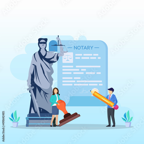 Notary services and legal assistance flat vector illustration.