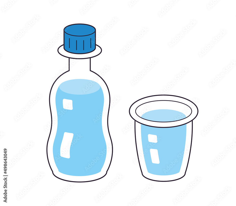 Water bottle and cup or glass isolated cartoon line vector icon Water bottle and cup or glass isolated cartoon line vector icon